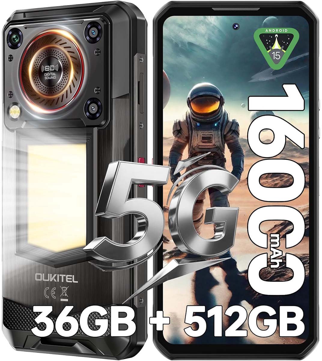 OUKITEL WP56 Robuuste Smartphone 5G - 36GB RAM - 512GB ROM - 16000 mAh - Android 15 - 6,8 inch - 108MP Camera - IP68/IP69K Outdoor Telefoon - Zwart