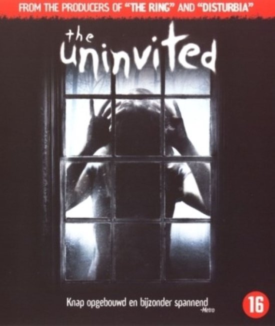 The Uninvited DVD cover met een griezelig figuur dat door een raam kijkt. Knap opgebouwd en bijzonder spannend.