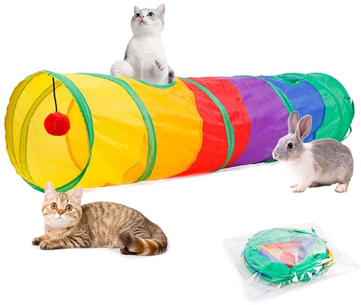 Dierbenodigdheden - Nieuwe regenboogkattenbuis - Zelfvermakelijkend, stimulerend kattenspeelgoed - Opvouwbare kattenbuis
