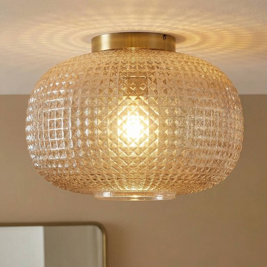 Lindby - plafondlamp - 1licht - Glas, ijzer - H: 17.3 cm - E27 - amber, messing