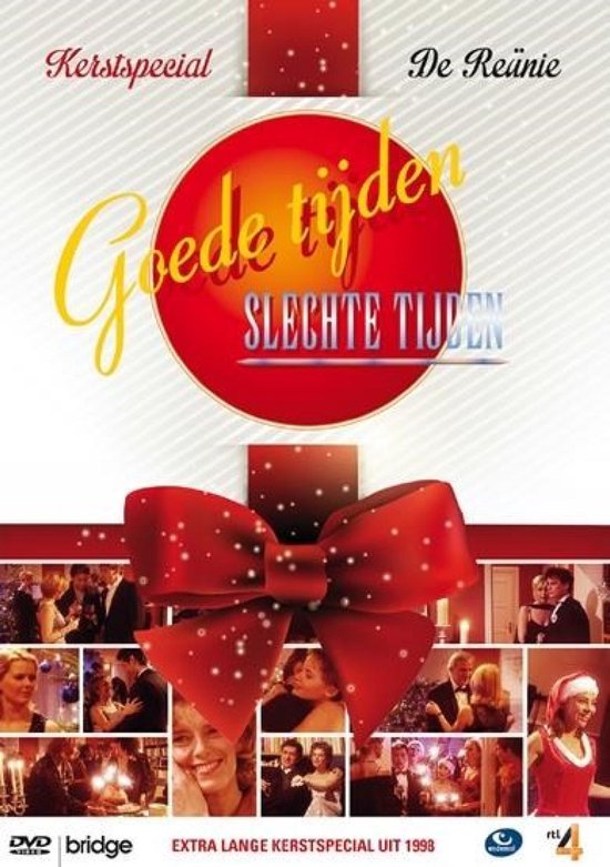 Kerstspecial 'Goede tijden, slechte tijden: De Reünie' met een rode strik en collages van scènes uit 1998.