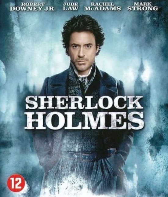 Sherlock Holmes filmcover met Robert Downey Jr. en de tekst "SHERLOCK HOLMES" en "12".