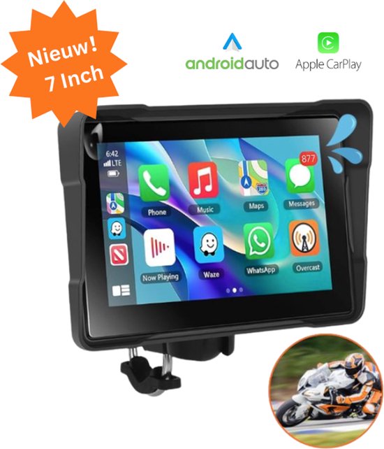 7-inch waterdicht CarPlay scherm motorfiets, touchscreen, Apple CarPlay, Android Auto, Bluetooth, helder display