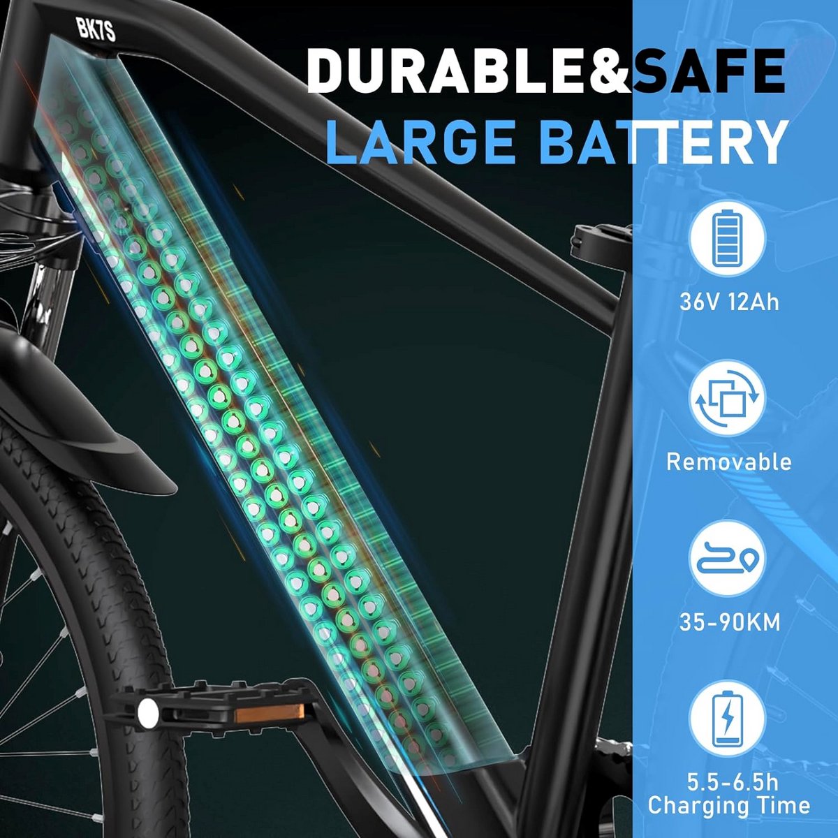 Elektrische Fiets Hitway BK7S - Trendy 26Inch Mountain EBike met Afneembare 36V 12Ah Lithium Batterij - City Commuter E-Bike met 250W Motor – foto 2