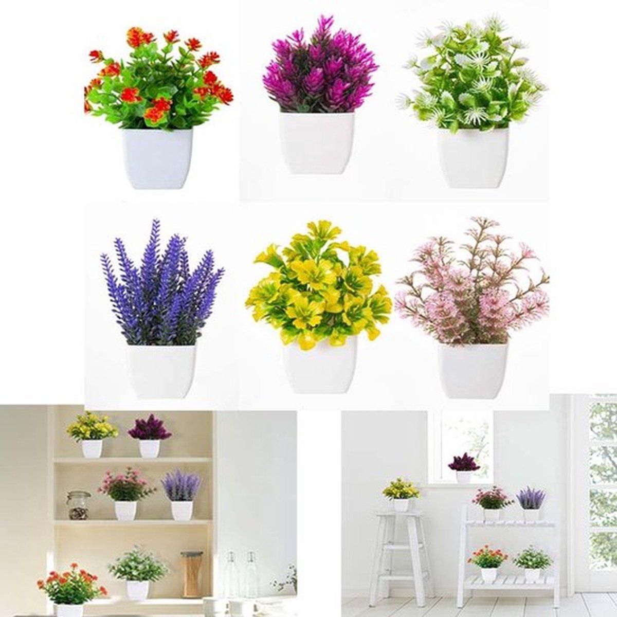 6 Stuks Kunstmatige Simulatie Bloemen - Kunstmatige Planten Met Bloempotten - Mini Pot Planten - Geschikt Voor Home Office Desktop Decoratie