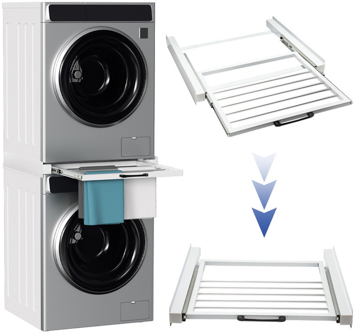 Stapelframe Wasmachine & Droger – Verstelbaar 54-73 cm – 100 kg Draagvermogen
