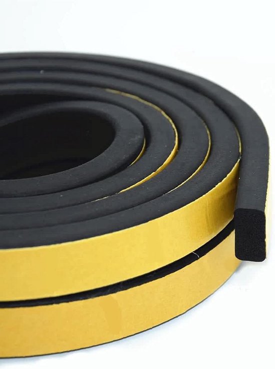 Zelfklevende I-profiel tochtstrip rubber 10m, afdichting band voor kieren raam deur, zwart