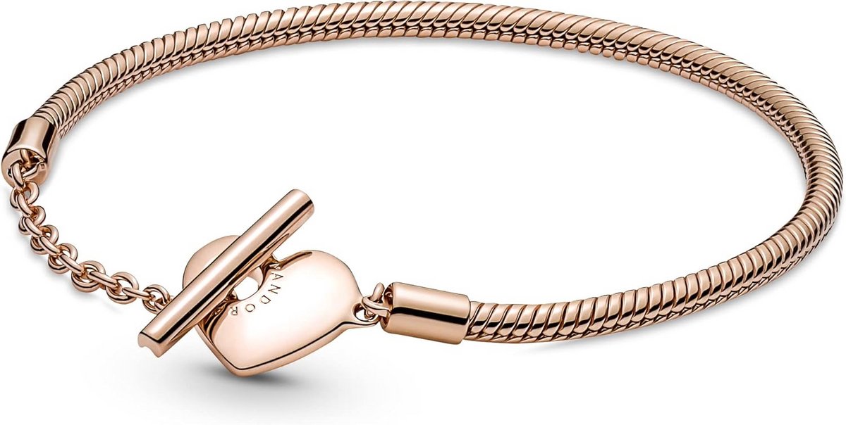 Roségouden Slangenarmband met T-sluiting en Hartdetail