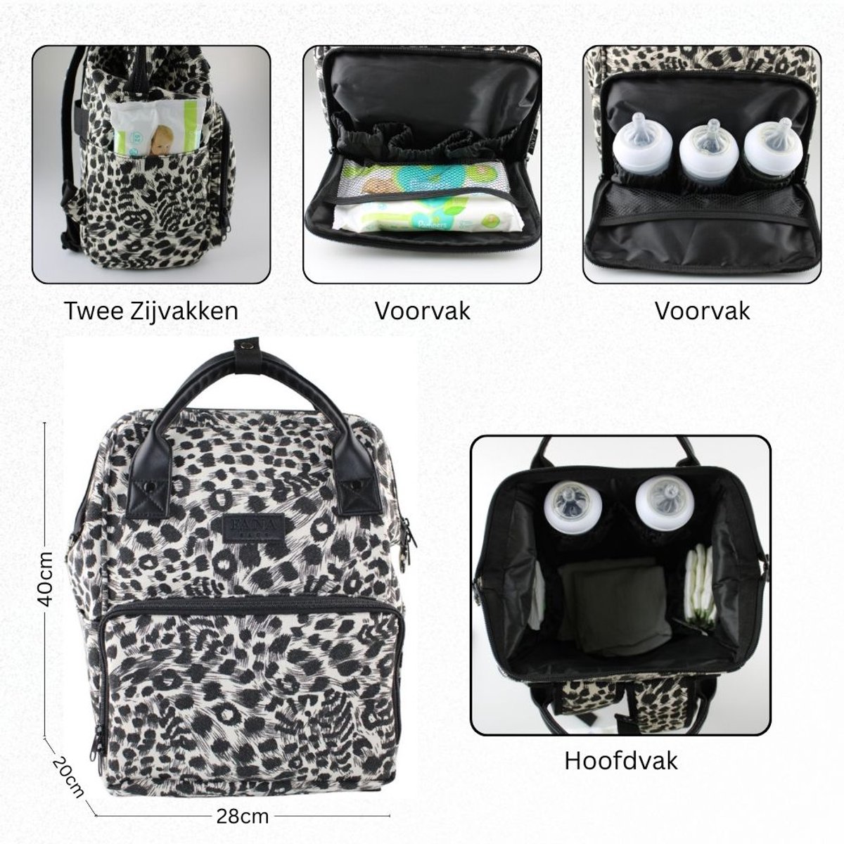 Fana Bags Luiertas Rugzak Zwart - Verschoningsmatje - Flessenwarmhouder - Kinderwagenhaken - Baby Rugtas - Grote Baby Tas – foto 3