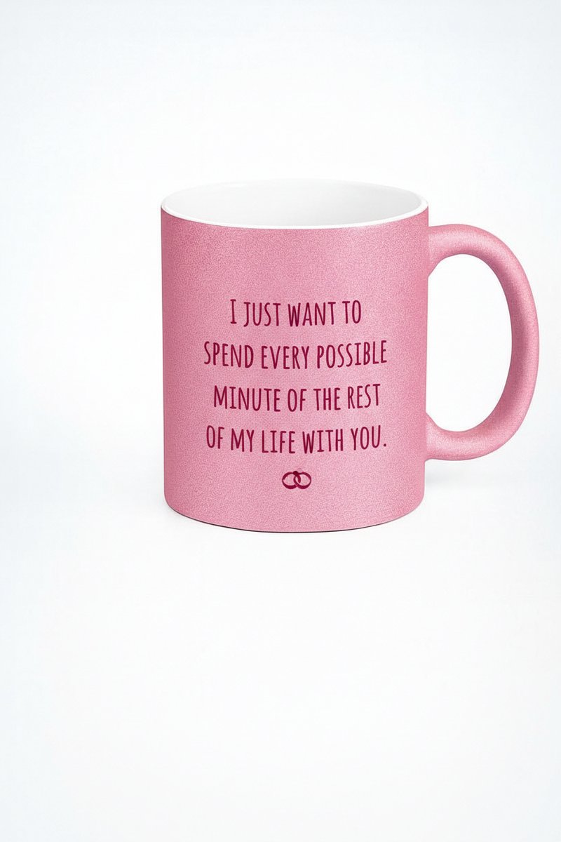 Roze Glitter Mok 'Rest van Mijn Leven met Jou' - Romantisch Liefdes Cadeau met Ringen