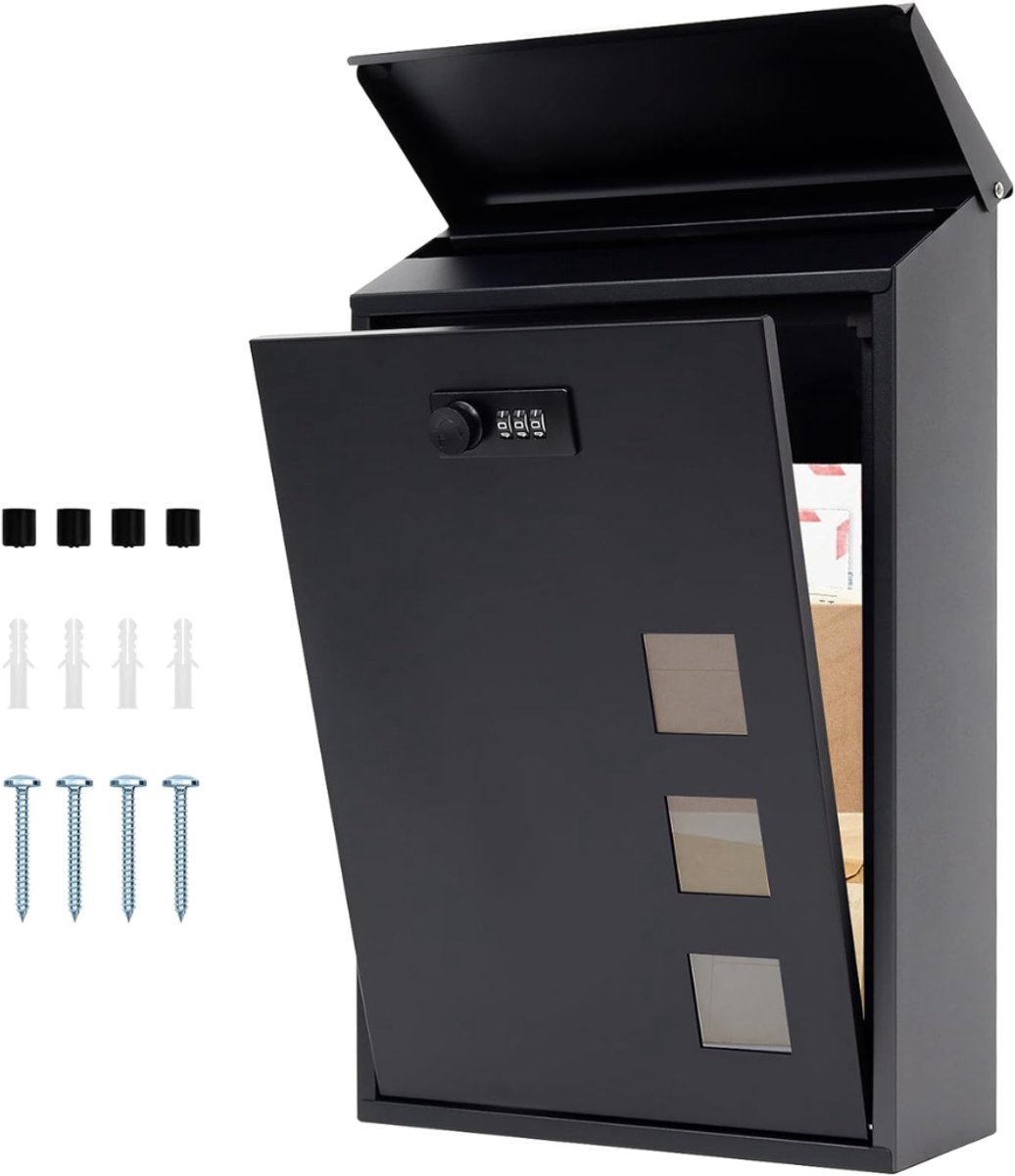 SNJY® Pakketbrievenbus - Pakketbox - Wandbrievenbus met Slot - 10L x 25B x 40H cm - Zwart