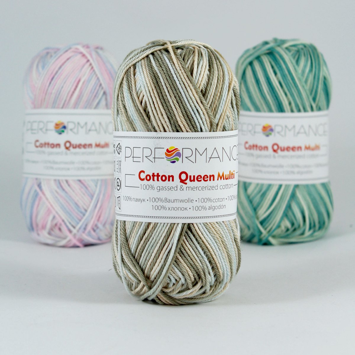 5 bollen haakgaren katoen beige groen (9040) = Cotton Queen multi garen