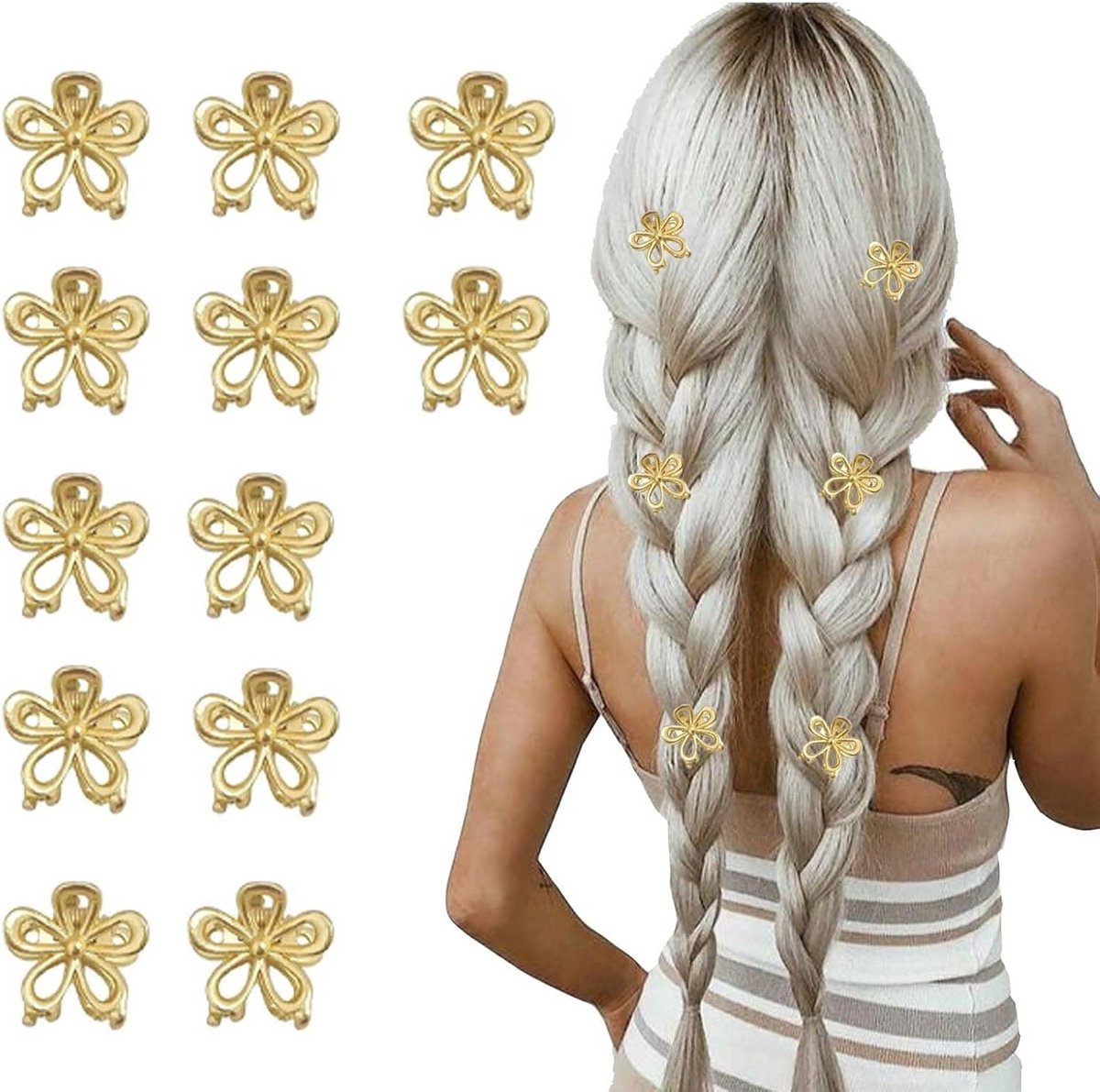 12 Stuks Mini Bloem Haarspeldjes Goud - Elegante Metalen Bloemen Haarclips Antislip
