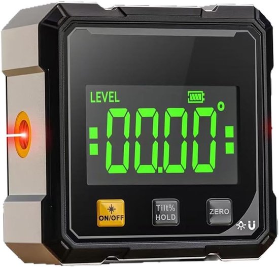 Fyearfly Electric Angle Gauge, Black LCD Angle Finder Backlit IP54 Waterproof Digital LCD Screen Magnetic Angle Gauge Inclinometer