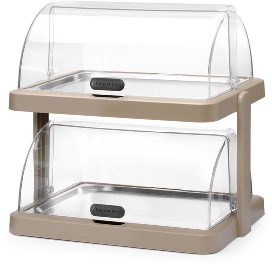 HENDI Dubbele koelvitrine met roldeksels, 2 niveaus - 48 x 35,5 x 48 cm - ABS/PET met koelelementen, inclusief rvs schalen 40 x 30 cm - beige - voor horecabuffet van Merkloos — afbeelding 4