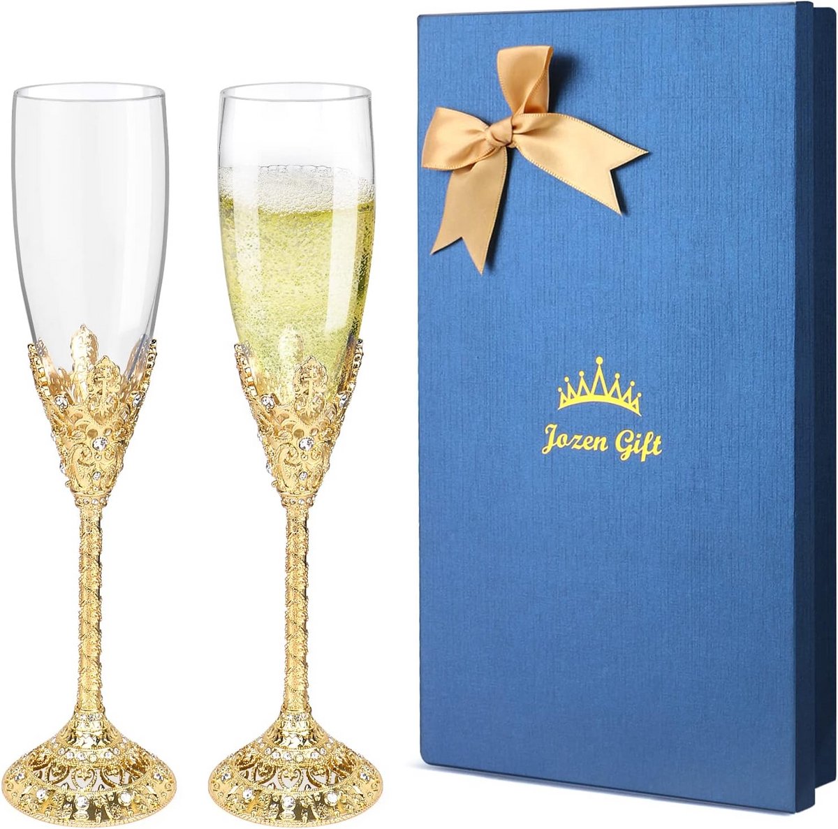Luxe Champagneglazen Set van 2 - Kristal en Metaal voor Feestelijke Gelegenheden