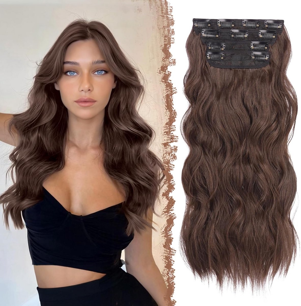 Golvende Clip-in Haarextensies 4 Delen Volledig Hoofd Synthetisch 50 cm Dames