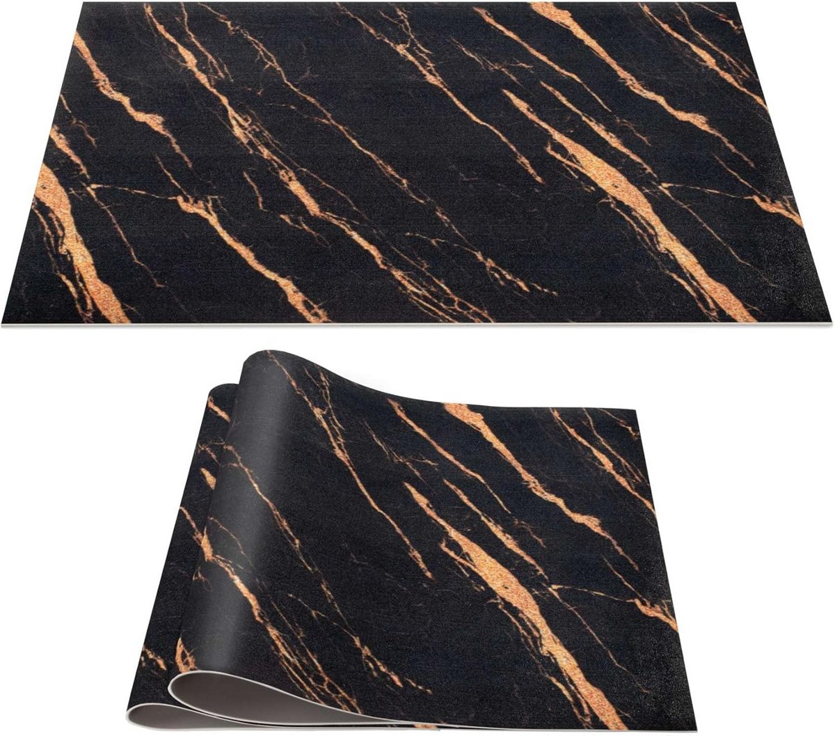Set van 2 PVC Placemats Marmer Goud Zwart - Afwasbaar & Hittebestendig voor Binnen/Buiten