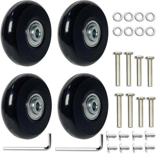 Rubberen bagagewielen set van 4 stuks - Vervangingswielen voor koffer - Universele kofferwielen met rubber - Koffer accessoires