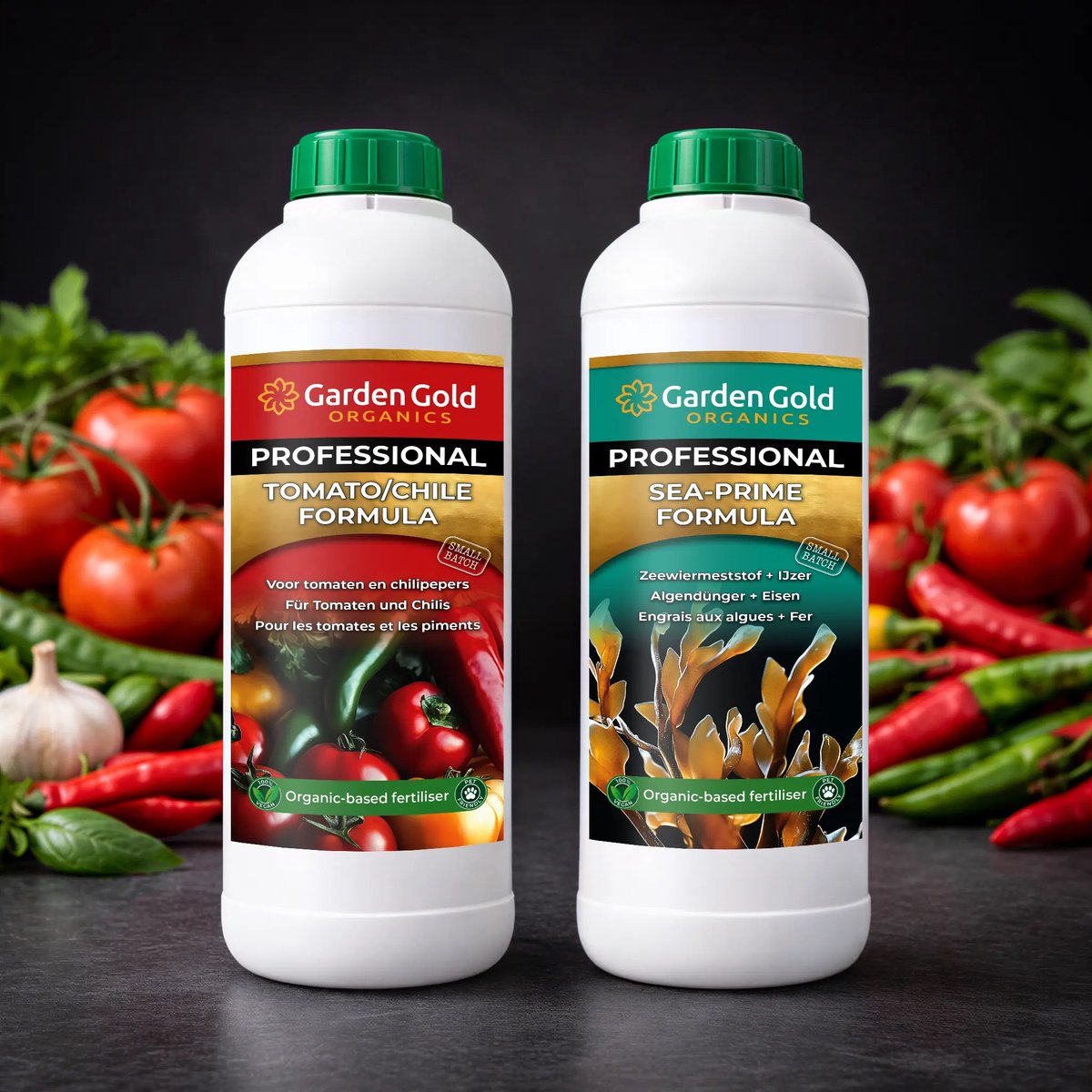 Garden Gold Biologisch Voedingsprogramma Tomaten en Pepers – 2 x 1 L – Tomatenvoeding met Wortelvoeding en Bladbooster – 5-15 ml per 1 L Water