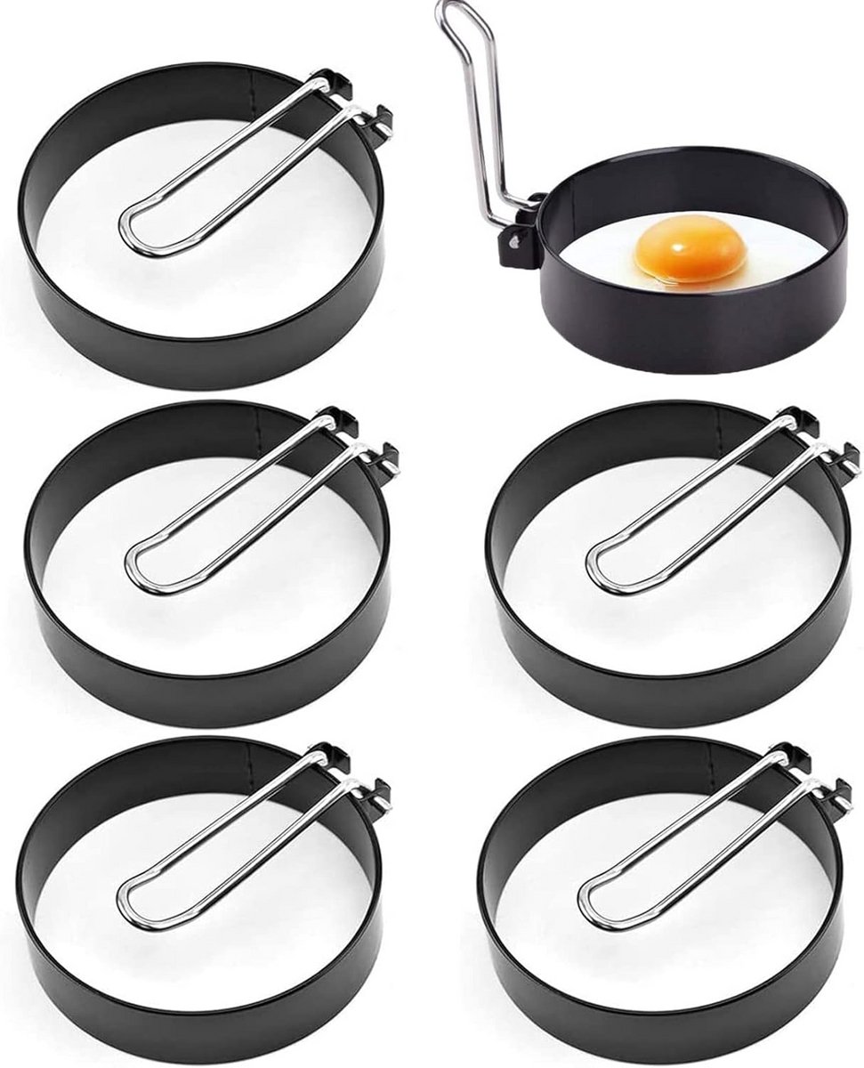 6x Ronde Spiegelei Vormen Roestvrij Staal voor Perfecte Eieren, Pannenkoeken en Meer