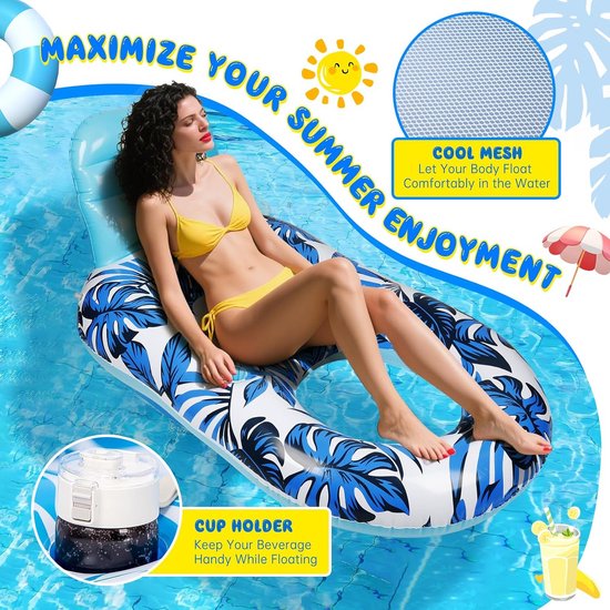 Opblaasbare Zwemstoel & Ligstoel voor Volwassenen - 2-in-1 Lounger voor Zwembad en Relaxen — afbeelding 3