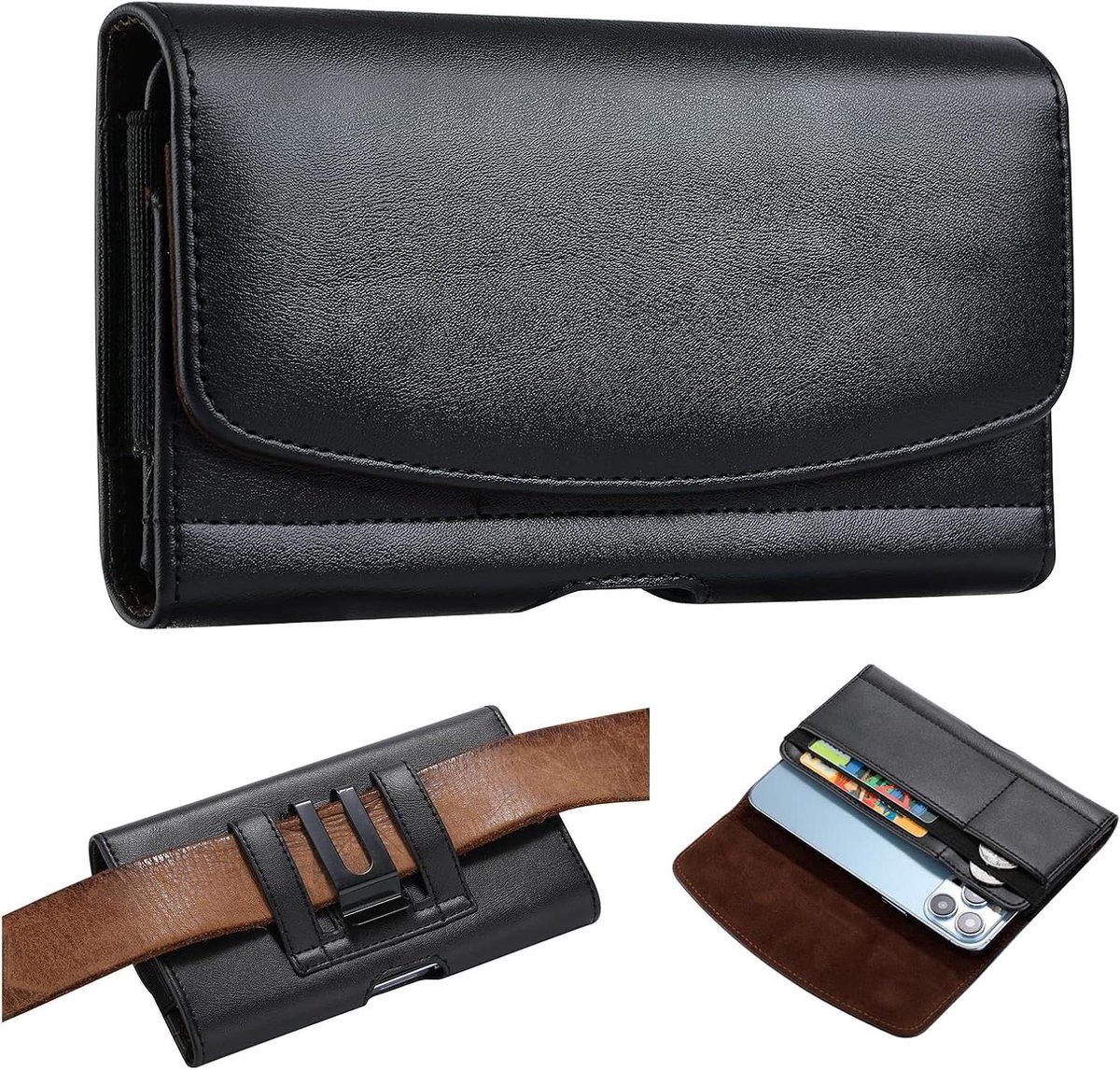 Horizontale heuptas voor mobiele telefoon met clip en tas - Universele riemtas heren - Geschikt voor Samsung Galaxy - Zwart - 18 x 9 cm