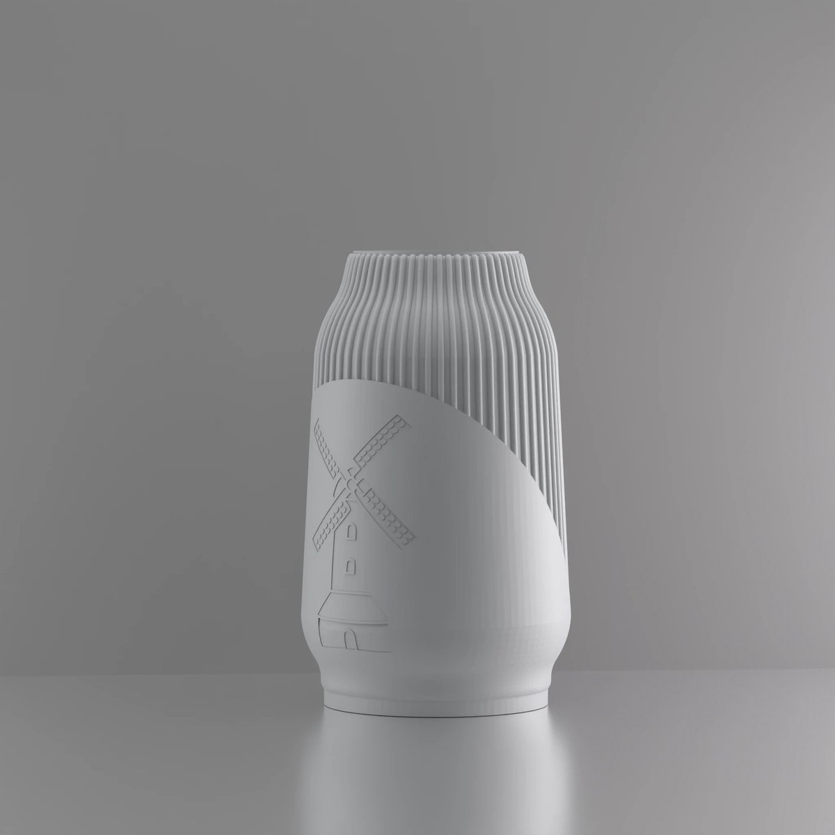 3d-gezellig Miranda met molen - Vaas - Waterdicht - Grijs - Maat 25 cm - Kunststof - Modern - Bloemenvaas - 100% gerecycled PLA (bioplastic)