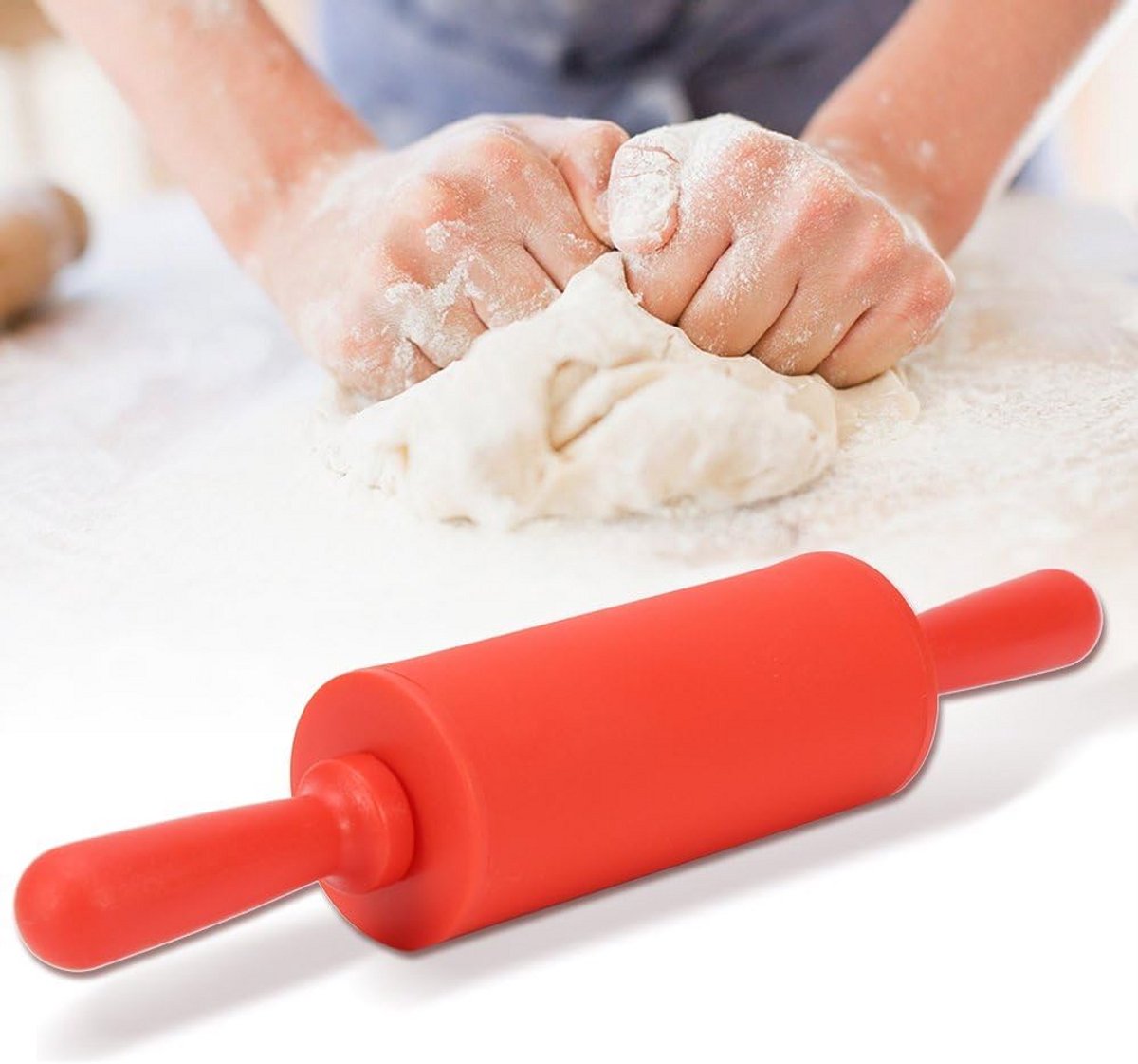 Siliconen Deegroller met Houten Handvat voor Bakken en Koken