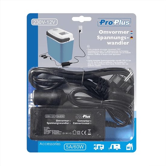 ProPlus Compacte omvormer - 230V naar 12V - 60W - 5A - Europese stekker van ProPlus — afbeelding 2