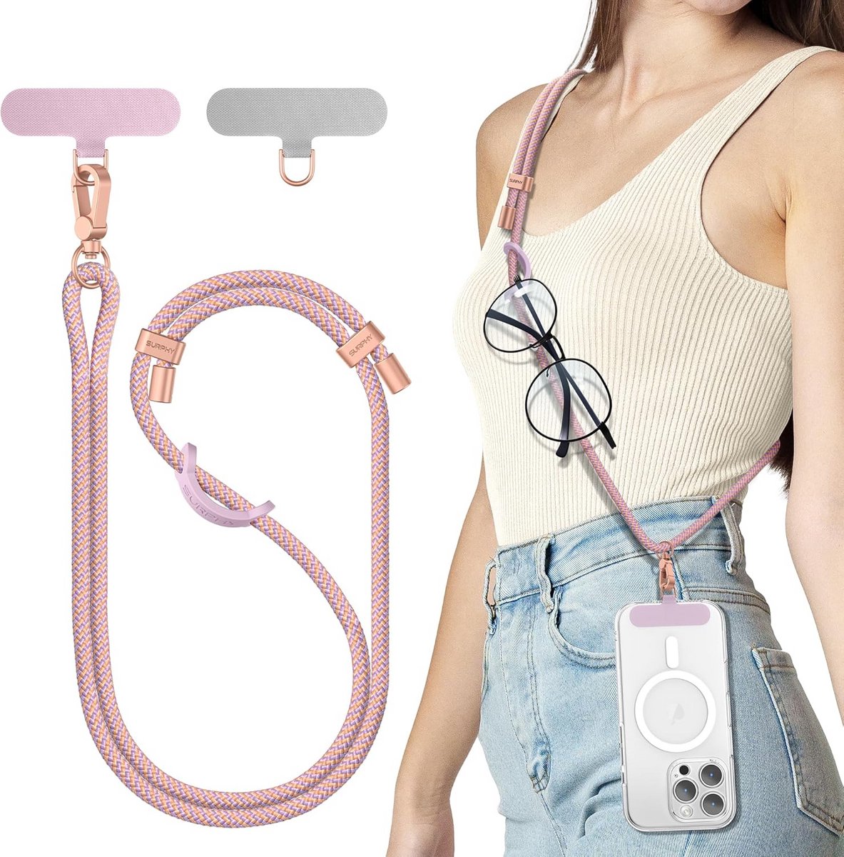 Universele Telefoon Lanyard met Verstelbaar Koord en Karabijnhaak - Geschikt voor Alle Smartphones