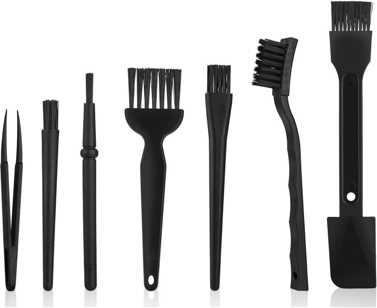 Kleine Draagbare Reinigingsborstel Set voor Computer - PC - Laptop - Elektronica - Camera - Antistatische Borstels (Zwart - Set van 7)