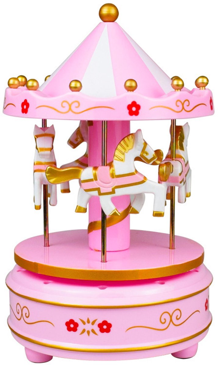 BOECK - Roze Carousel Muziekdoos – Decoratieve Draaiende Carrousel met Melodie | Tafeldecoratie & Babyshower Decor - Taartdecoratie - Draaimolen muziek
