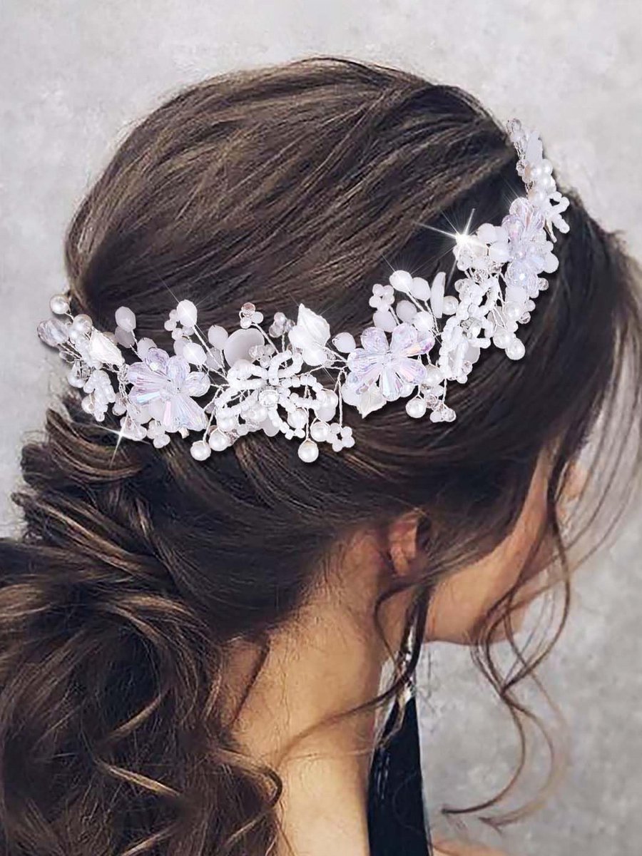 Zilveren Bruidshaaraccessoires met Bloem en Parels voor Bruiloft en Communie