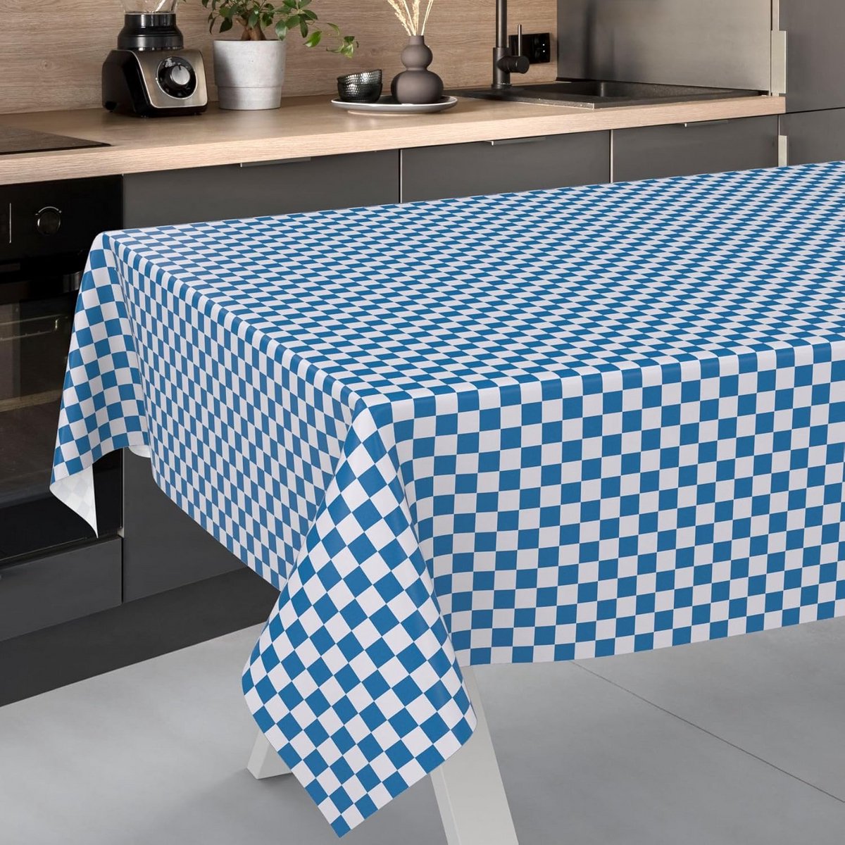 Afwasbaar Tafelkleed Waterafstotend Klassiek Geruit Patroon Blauw 140x140 cm