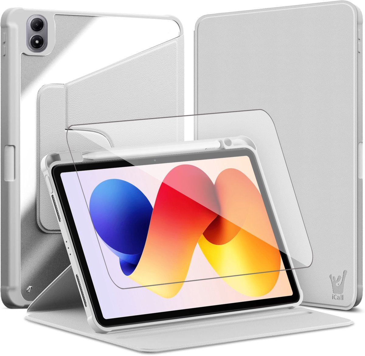 Hoes en Screenprotector geschikt voor Xiaomi Redmi Pad 2 Pro 12.1 inch – 360° draaibaar – Met pencil houder – Grijs