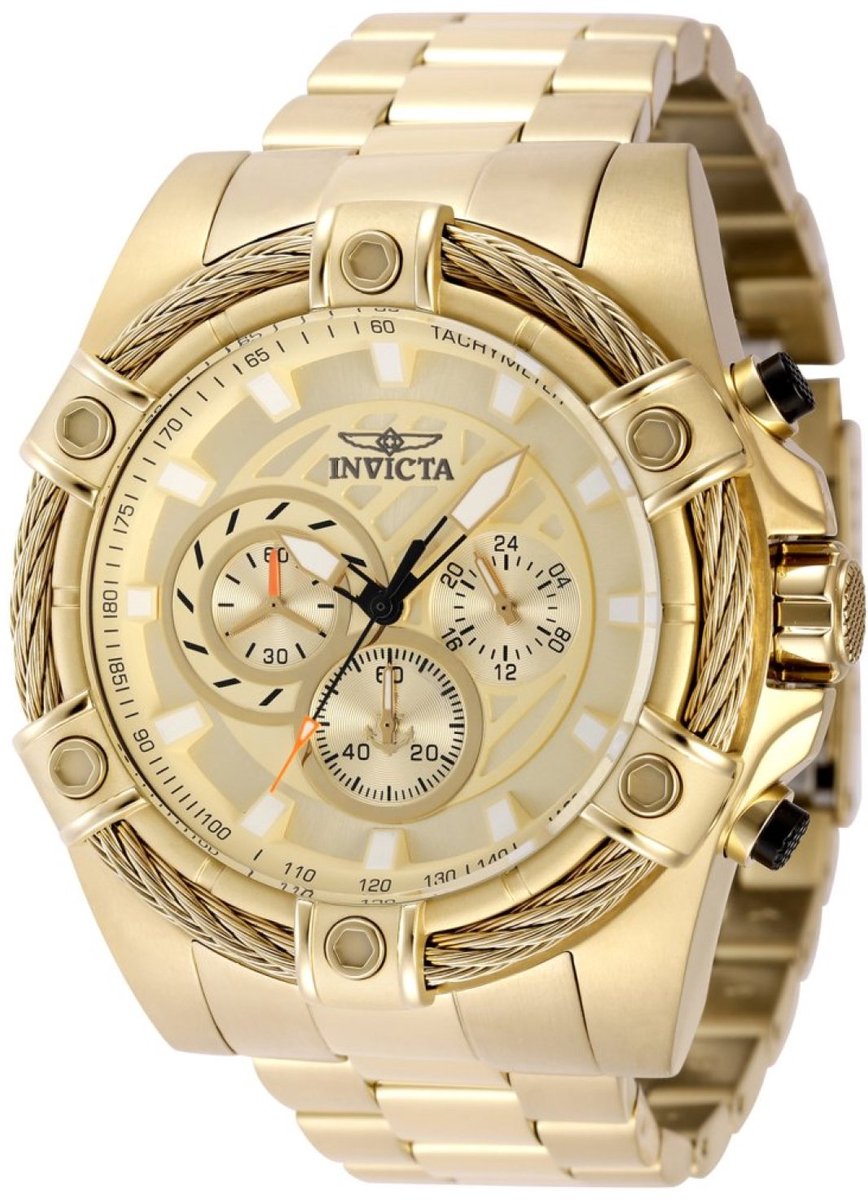 Invicta OCEAN VOYAGE 49440 Heren Horloge - Waterdicht - Analoog - Quartz Uurwerk - Roestvrij Staal met gouden Wijzerplaat - 52mm