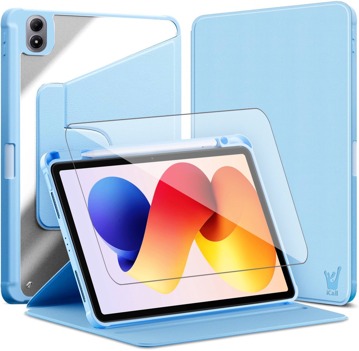 Hoes en Screenprotector geschikt voor Xiaomi Redmi Pad 2 Pro 12.1 inch – 360° draaibaar – Met pencil houder – Blauw