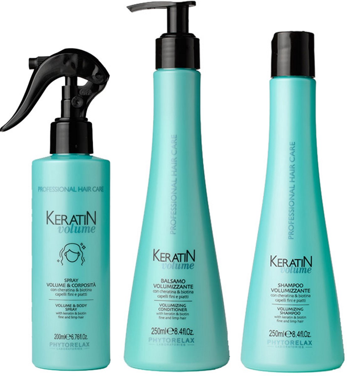 Phytorelax Keratin Volume Set Voordeelverpakking – Volume Shampoo + Conditioner + Fullness Spray – Voor Fijn & Slap Haar – Samen 700ml