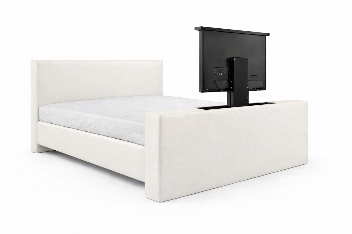 Boxspring TV-Lift Sofia Élite – 2-Persoons – 160x210 cm – Wit lederlook