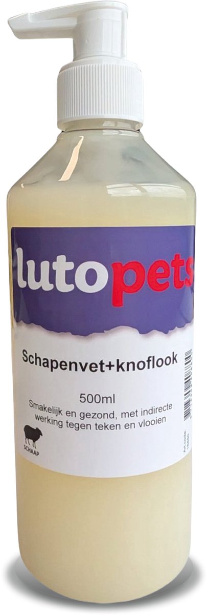 Schapenvet + Knoflook 500 ml - Natuurlijke Olie voor Honden - Ondersteunt Huid, Vacht & Spijsvertering - lutopets