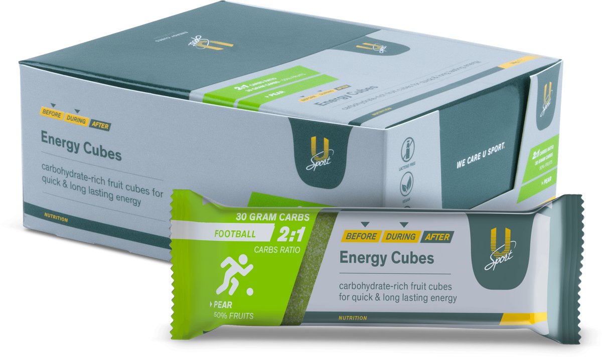 U-Sport Energy Cubes Football - Pear - 30g Koolhydraten - 12 zakjes - Voetbal Energie - Peer
