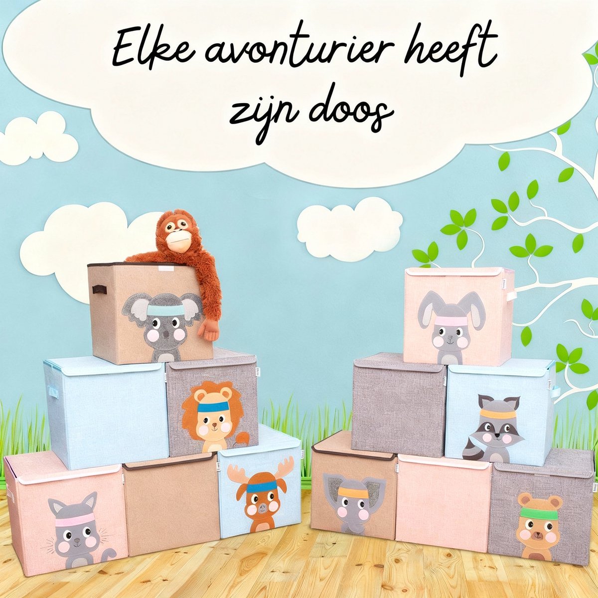 Opbergdoos van stof voor kinderen "kat" met deksel, compatibel met Ikea Kallax Lifeney