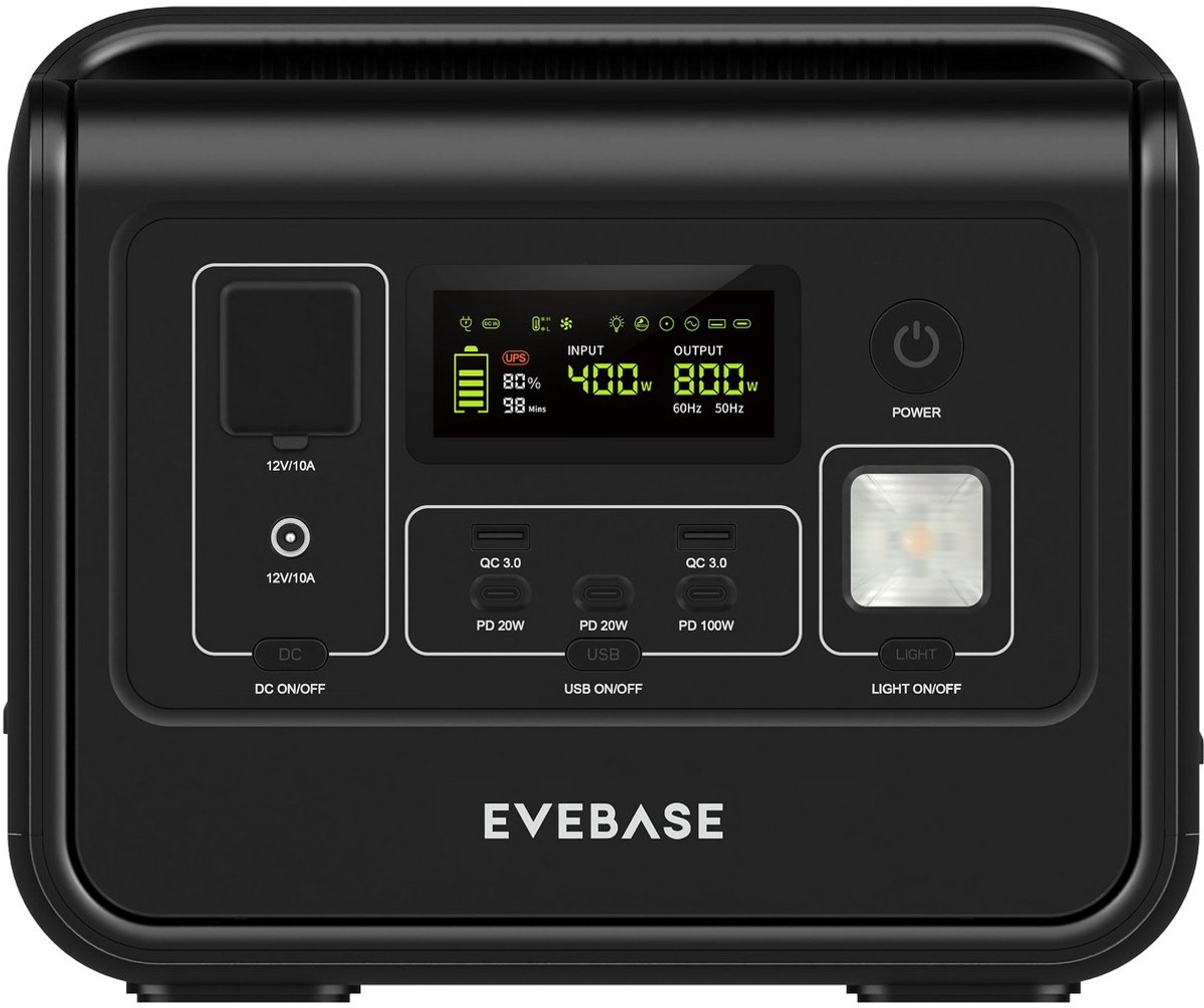 EveBase® Move 800 Powerstation - Vermogen 800W (1600W Piek) - LiFePO4 Accucapaciteit 512Wh - Privacy Waarborg / Verzamelt Géén Locatiegegevens - Ontwikkeld in Nederland - Gebruik voor Noodgevallen, Kamperen, Onderweg en Klussen