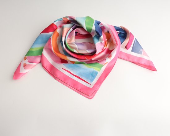 Elegante Zwart & Wit Polka Dot Vierkante Sjaal met Bloemenprint