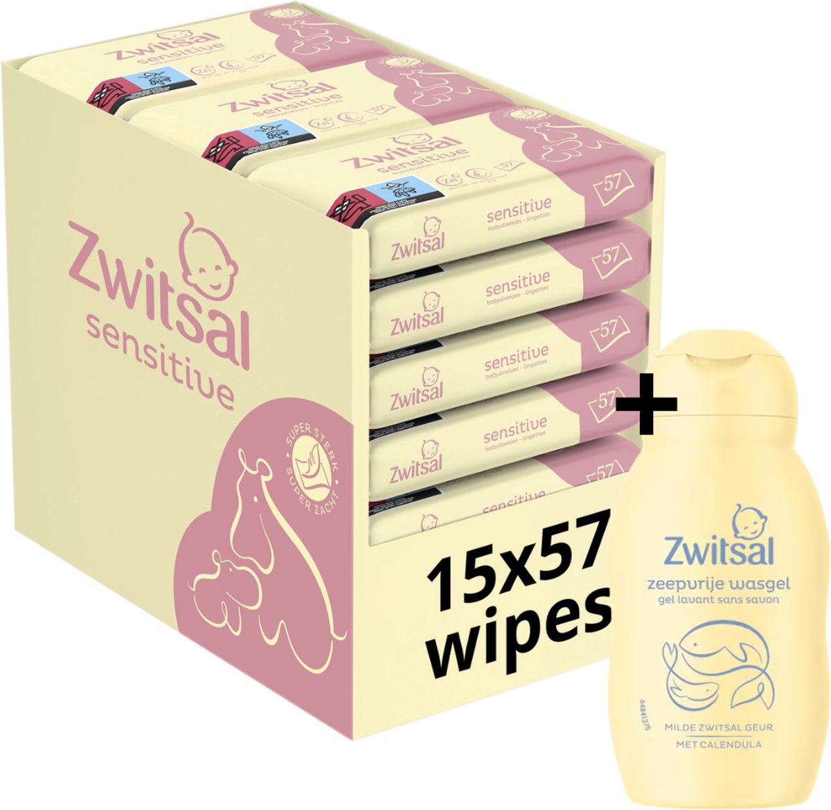 Zwitsal Billendoekjes - Sensitive - 855 billendoekjes - Voordeelverpakking - Inclusief Zeepvrije wasgel