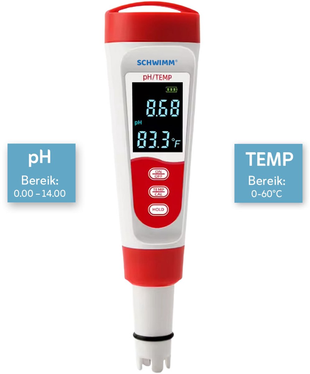 Schwimm® Oplaadbare Digitale pH Meter & Temperatuurmeter – Inclusief Kalibratieset – USB-C Oplaadbaar – Voor Zwembad, Spa, Aquarium en Vijver