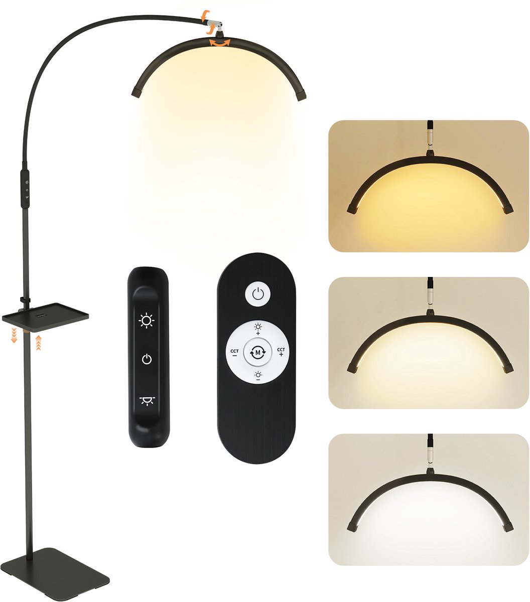 Puluomis - Halve maanlamp - staande lamp - met afstandsbediening - 1 Opbergbak - Nagellamp - Wimperlamp - 3-kleuren LED-verlichting - Helderheid instelbaar