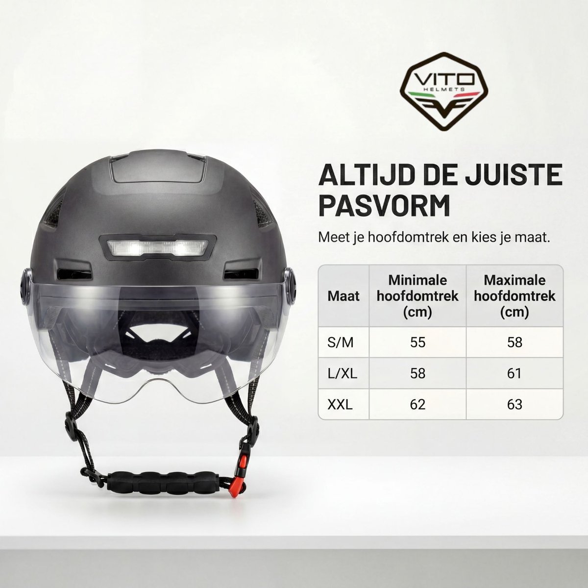Vito E-Light helm met vizier mat zwart XXL 62-63 CM voor E-bike / Speed Pedelec / Snorfiets thumbnail 6