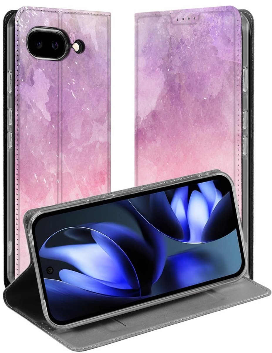 voor Book Wallet Case Google Pixel 9a Pink Purple Paint